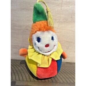 GUND Vintage 1982 Clown Monkey Rattle Wobble Chiming Stuffed Plush Baby Toy